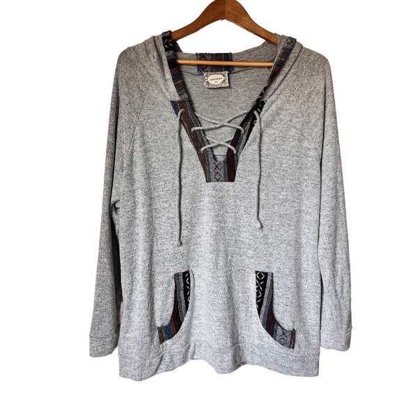Skonhet Aztec Tribal Gray Long Sleeve Lace Up Front Hood Size 2XL - Picture 1 of 12